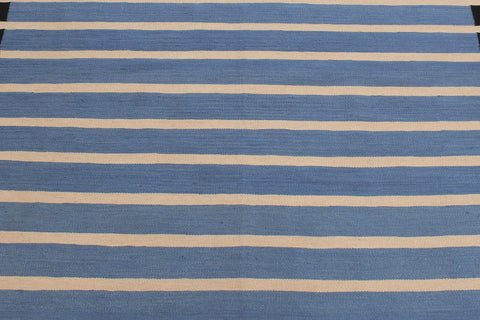 handmade Modern Kilim Blue Black Hand-Woven RECTANGLE 100% WOOL area rug 7x10