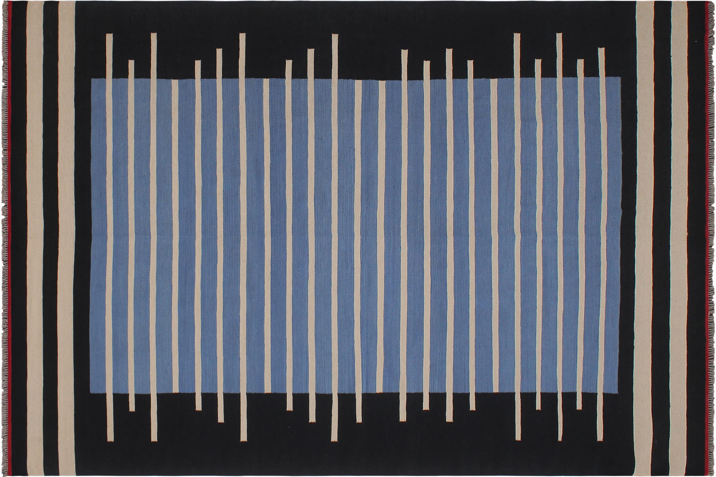 handmade Modern Kilim Blue Black Hand-Woven RECTANGLE 100% WOOL area rug 7x10