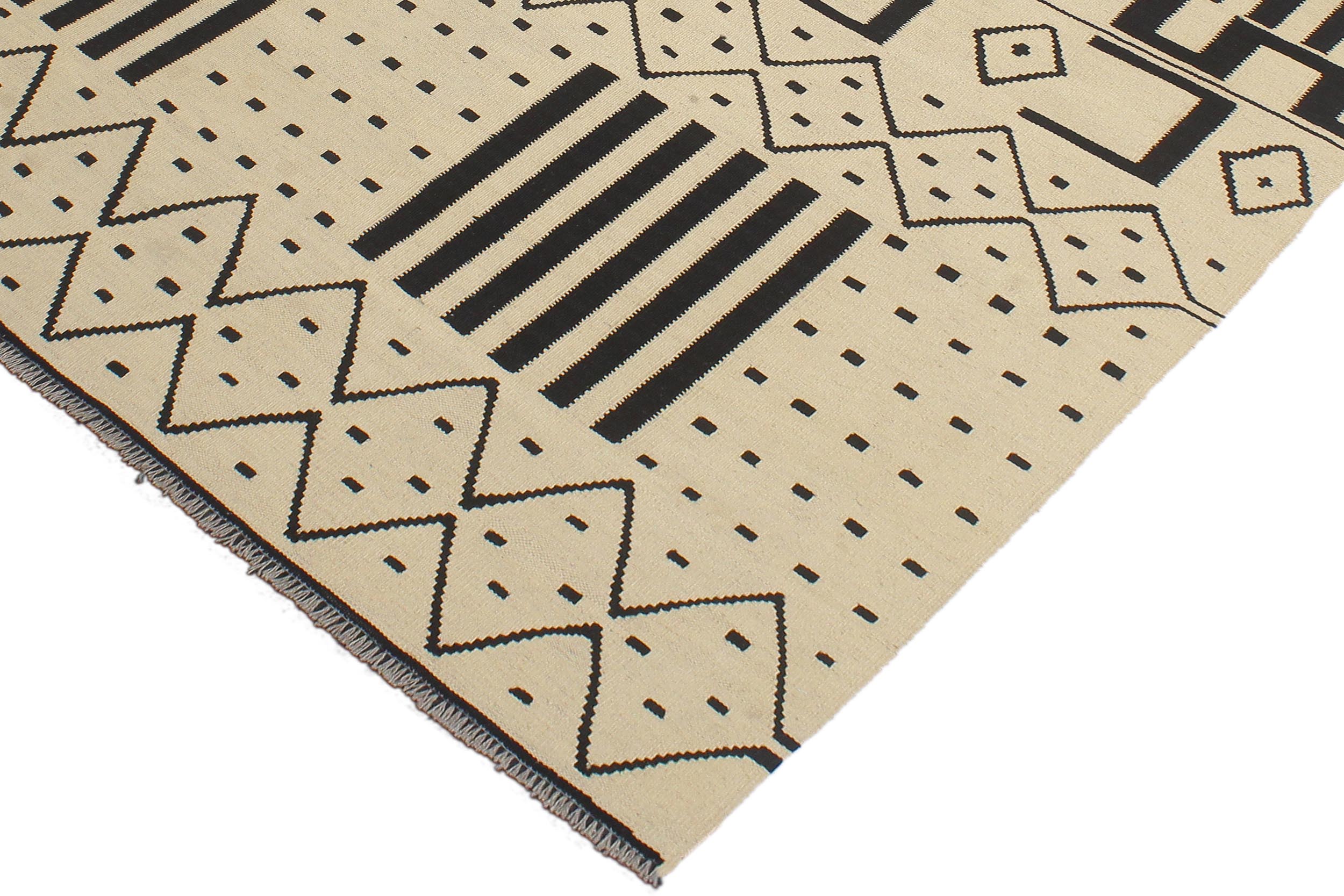handmade Modern Kilim Beige Black Hand-Woven RECTANGLE 100% WOOL area rug 5 x 7