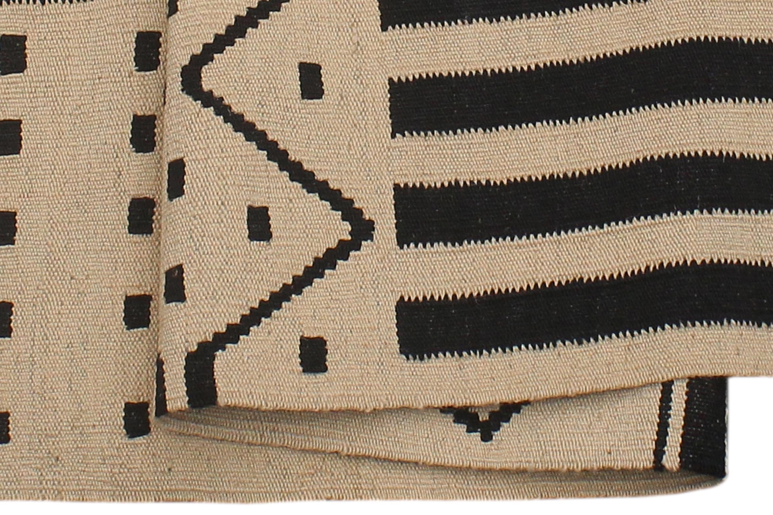 handmade Modern Kilim Beige Black Hand-Woven RECTANGLE 100% WOOL area rug 5 x 7