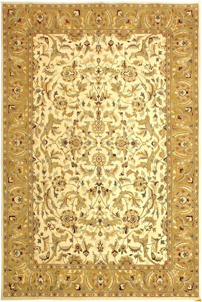 handmade Traditional  Ivory Gold Hand Knotted RECTANGLE 100% WOOL area rug 10x14