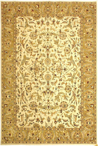 handmade Traditional  Ivory Gold Hand Knotted RECTANGLE 100% WOOL area rug 10x14
