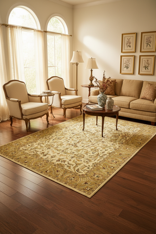 Turkish Knotted Istanbul Sherrie Ivory/Gold Wool Rug - 9'10'' x 14'7''