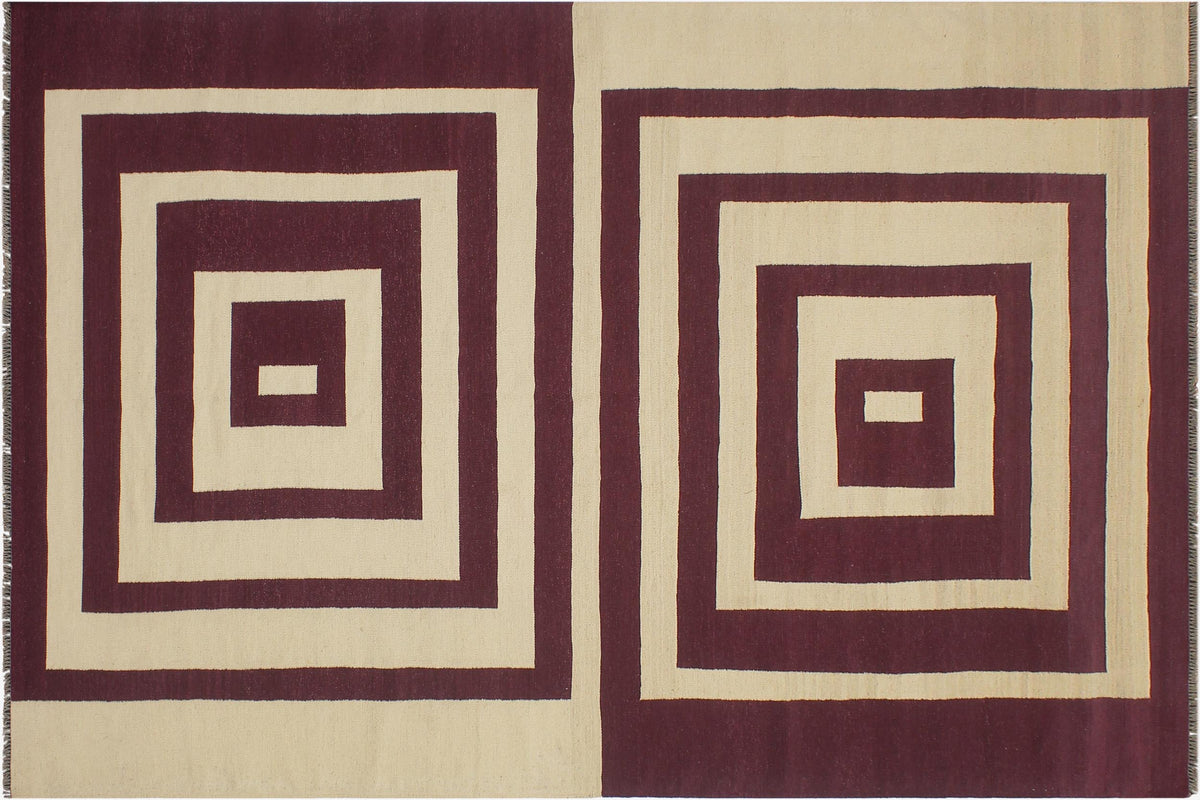 handmade Modern Kilim Beige Purple Hand-Woven RECTANGLE 100% WOOL area rug 6 x 10
