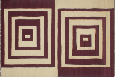 handmade Modern Kilim Beige Purple Hand-Woven RECTANGLE 100% WOOL area rug 6 x 10