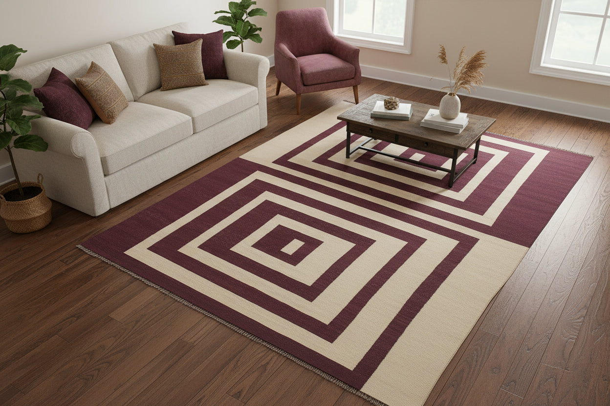 handmade Modern Kilim Beige Purple Hand-Woven RECTANGLE 100% WOOL area rug 6 x 10