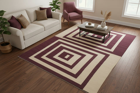 handmade Modern Kilim Beige Purple Hand-Woven RECTANGLE 100% WOOL area rug 6 x 10