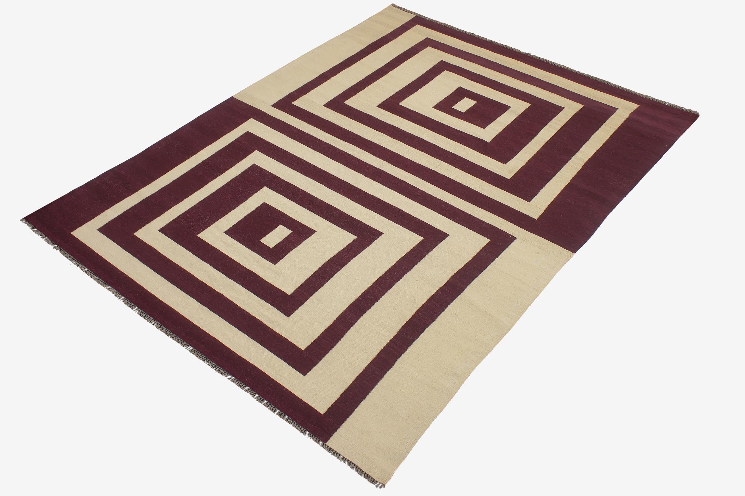 handmade Modern Kilim Beige Purple Hand-Woven RECTANGLE 100% WOOL area rug 6 x 10