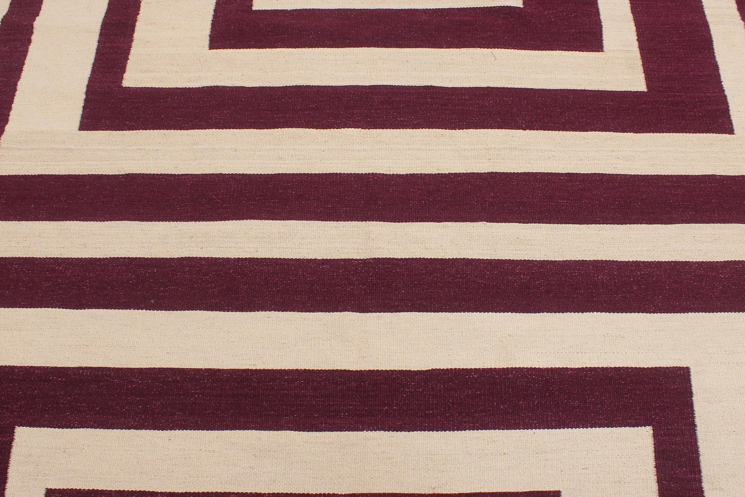 handmade Modern Kilim Beige Purple Hand-Woven RECTANGLE 100% WOOL area rug 6 x 10