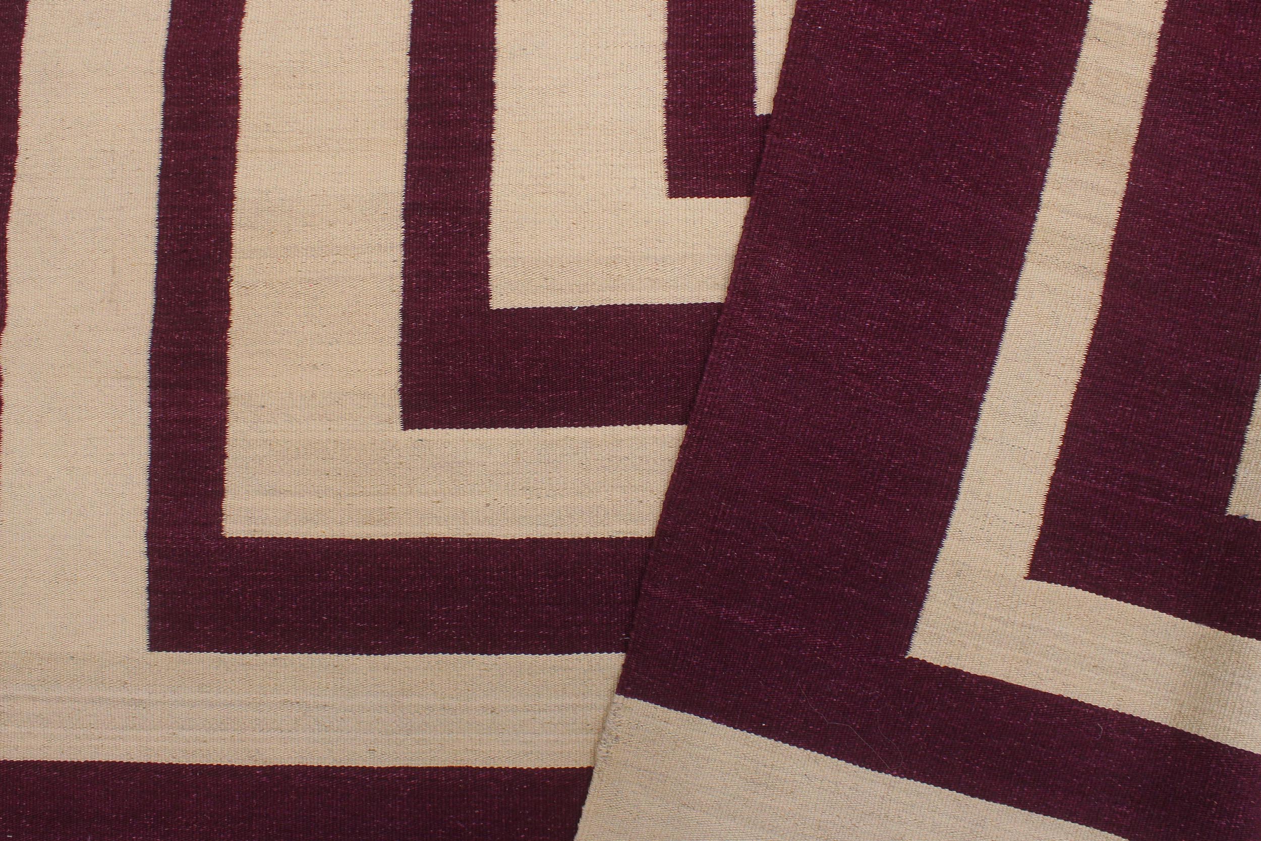 handmade Modern Kilim Beige Purple Hand-Woven RECTANGLE 100% WOOL area rug 6 x 10