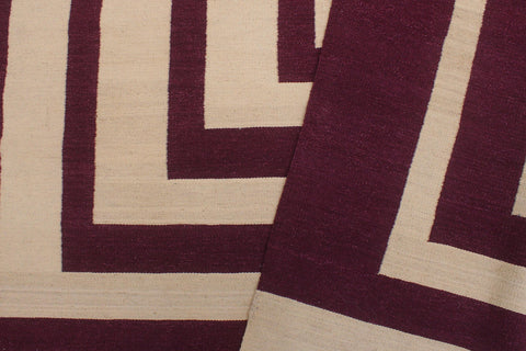 handmade Modern Kilim Beige Purple Hand-Woven RECTANGLE 100% WOOL area rug 6 x 10