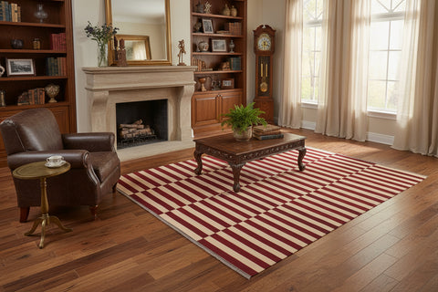 handmade Modern Kilim Beige Red Hand-Woven RECTANGLE 100% WOOL area rug 7 x 10