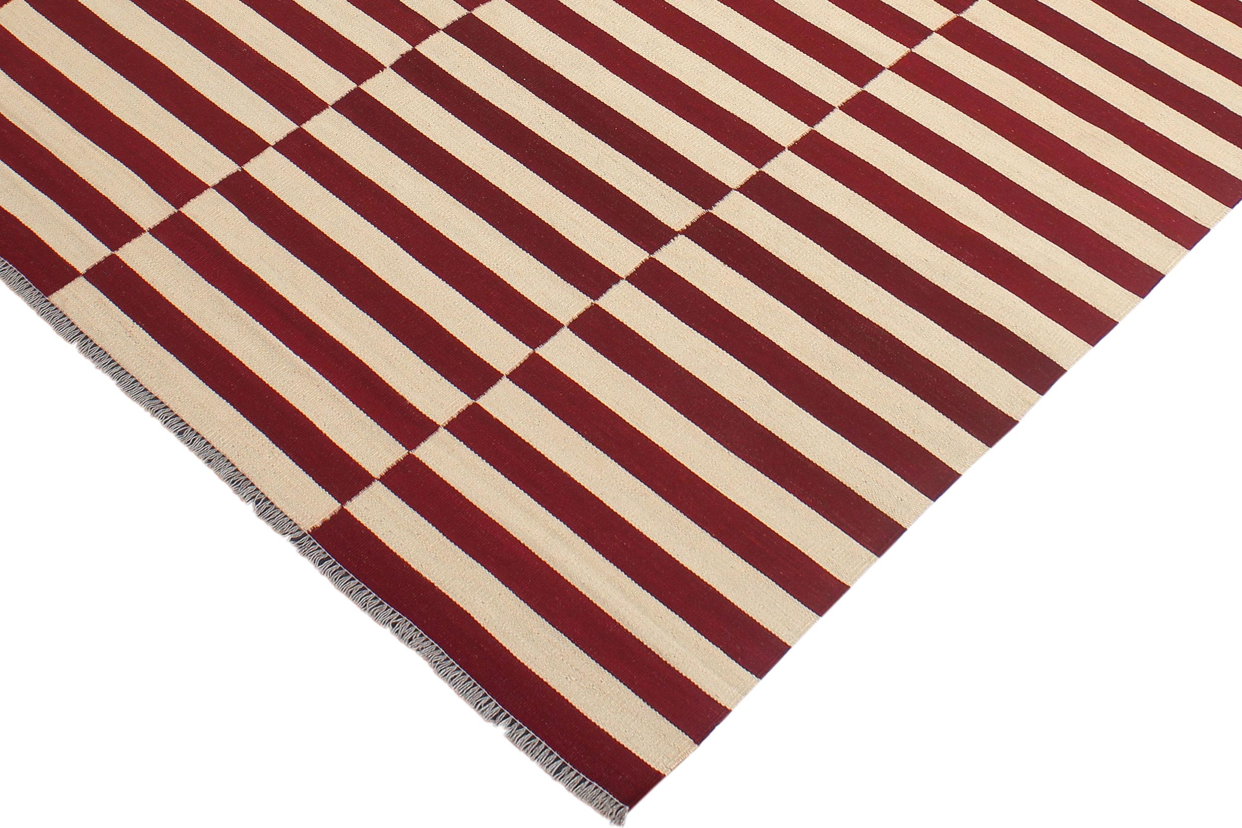 handmade Modern Kilim Beige Red Hand-Woven RECTANGLE 100% WOOL area rug 7 x 10