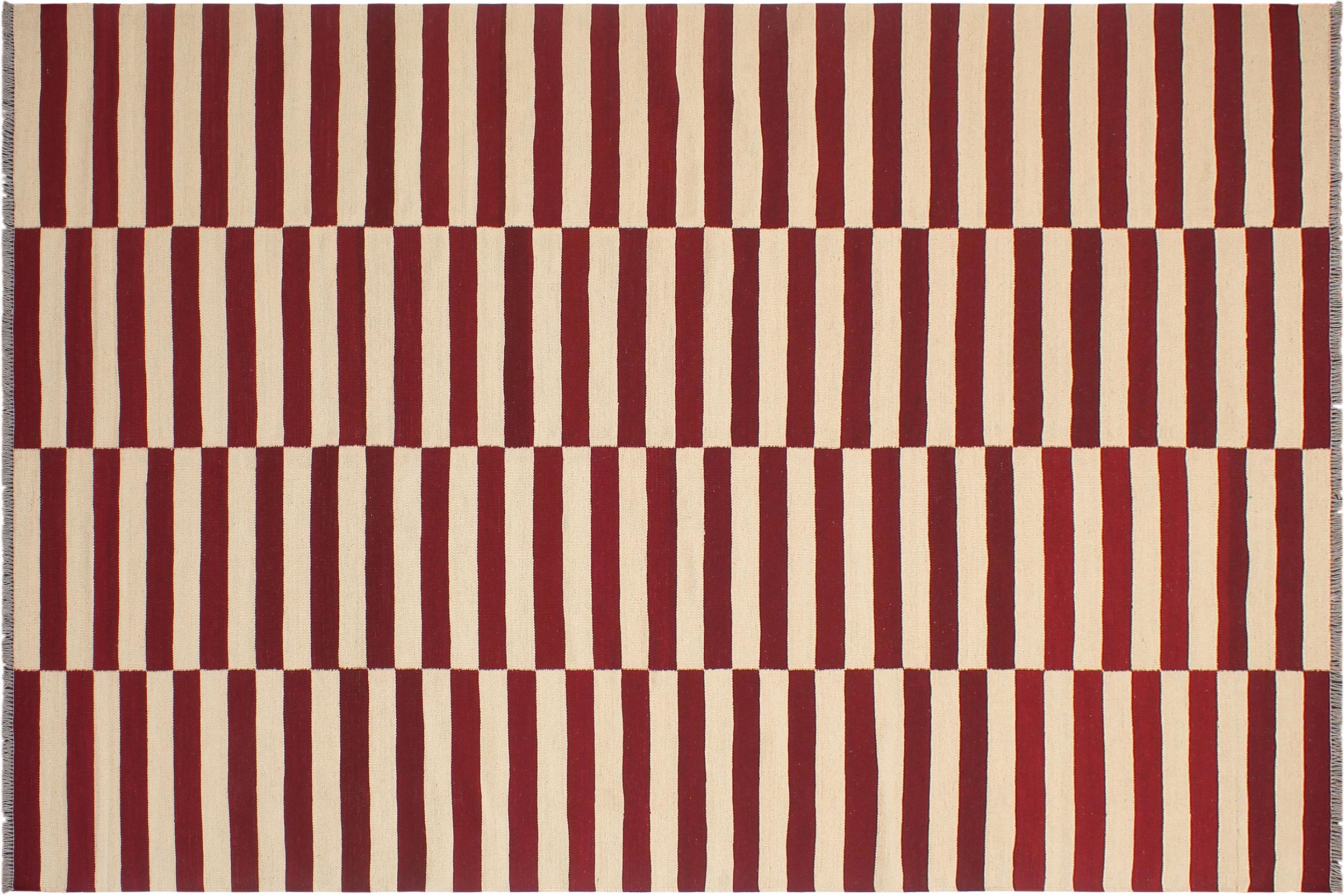 handmade Modern Kilim Beige Red Hand-Woven RECTANGLE 100% WOOL area rug 7 x 10