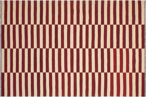 handmade Modern Kilim Beige Red Hand-Woven RECTANGLE 100% WOOL area rug 7 x 10