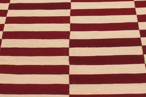 handmade Modern Kilim Beige Red Hand-Woven RECTANGLE 100% WOOL area rug 7 x 10