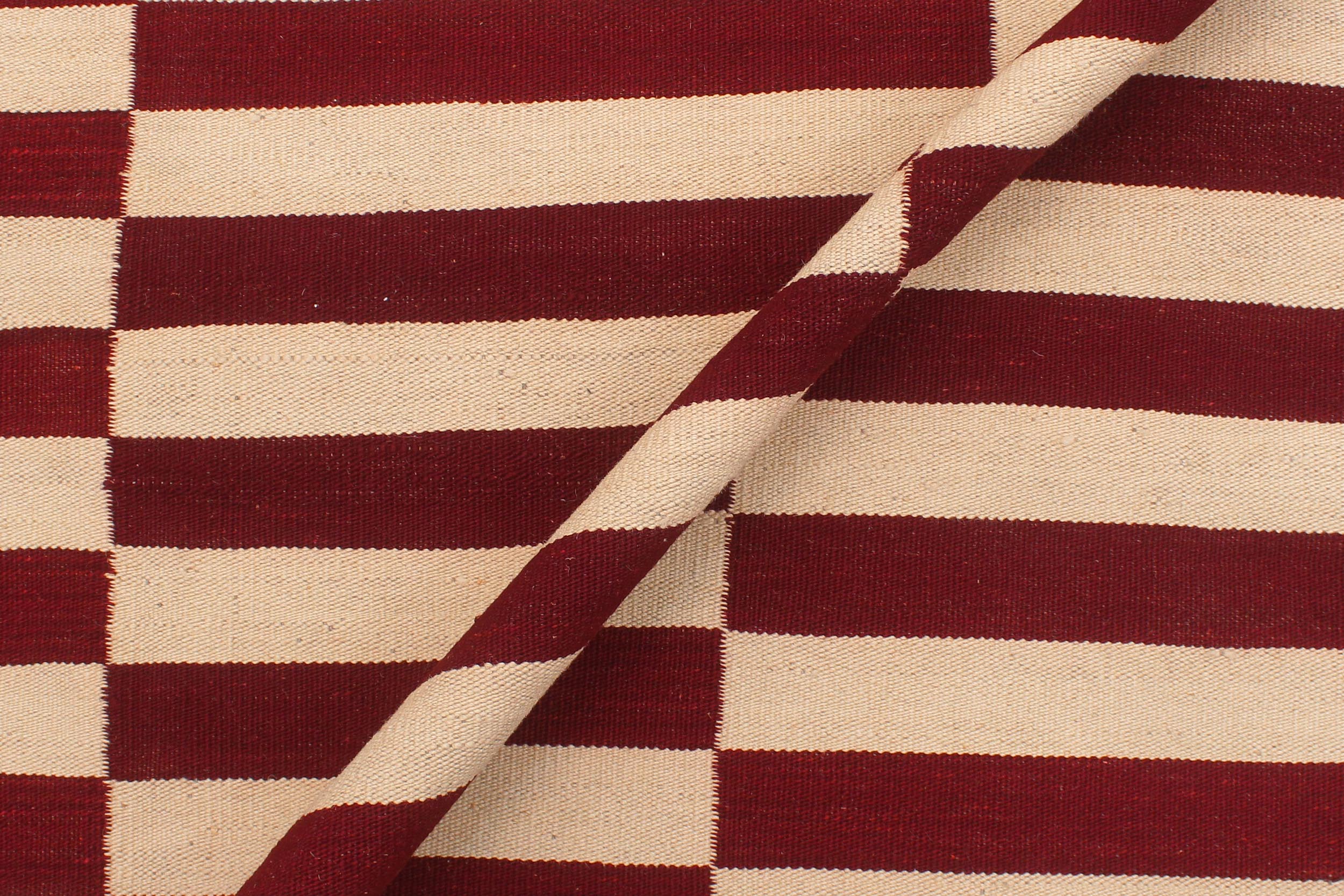 handmade Modern Kilim Beige Red Hand-Woven RECTANGLE 100% WOOL area rug 7 x 10