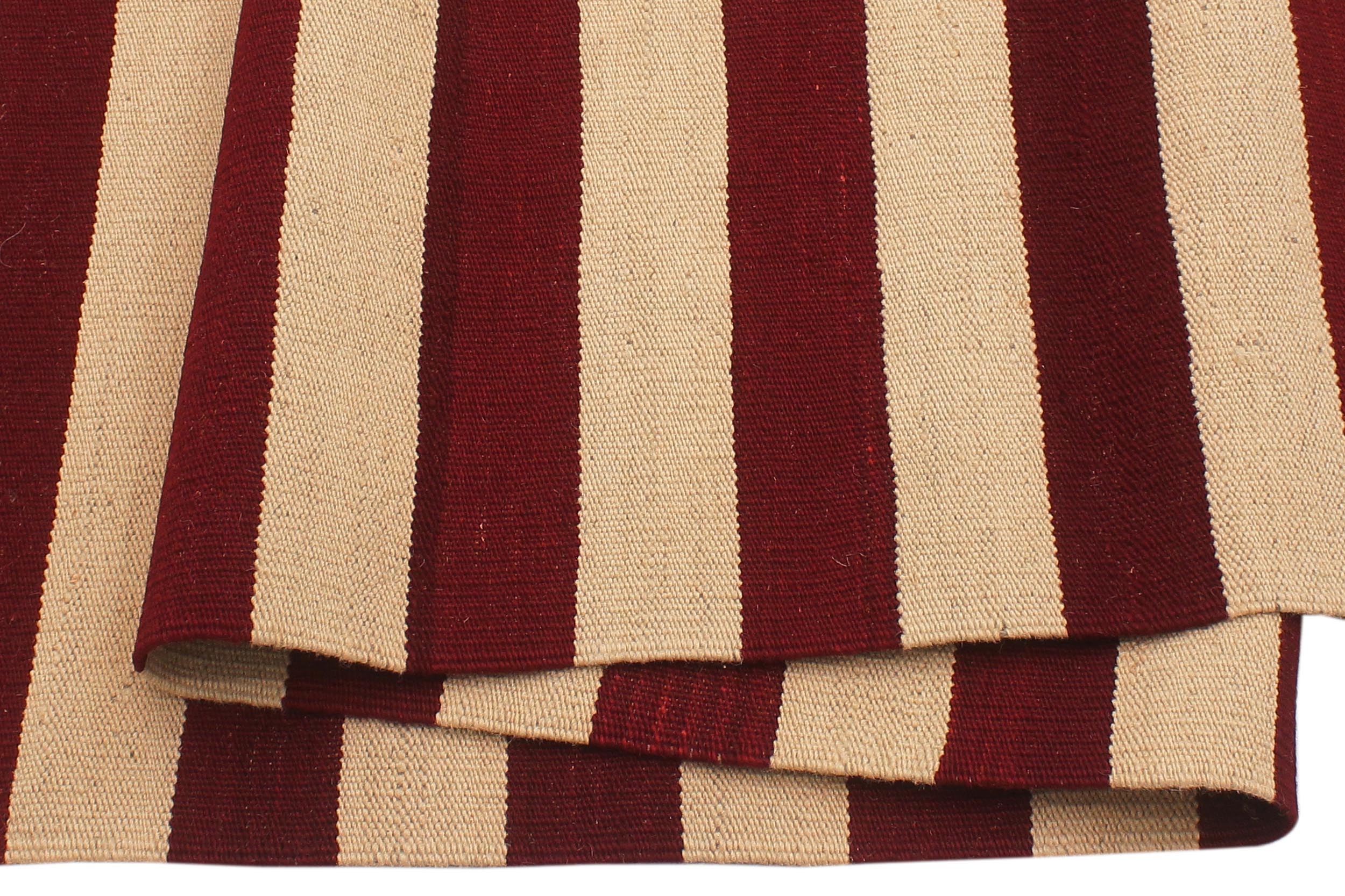 handmade Modern Kilim Beige Red Hand-Woven RECTANGLE 100% WOOL area rug 7 x 10