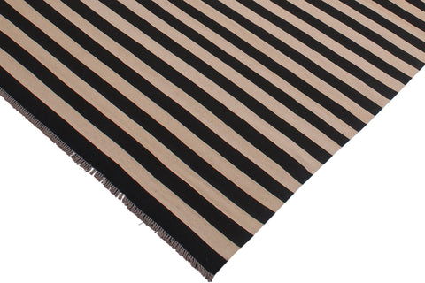 handmade Modern Kilim Beige Black Hand-Woven RECTANGLE 100% WOOL area rug 8 x 10