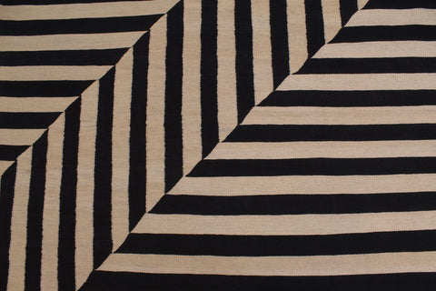 handmade Modern Kilim Beige Black Hand-Woven RECTANGLE 100% WOOL area rug 8 x 10