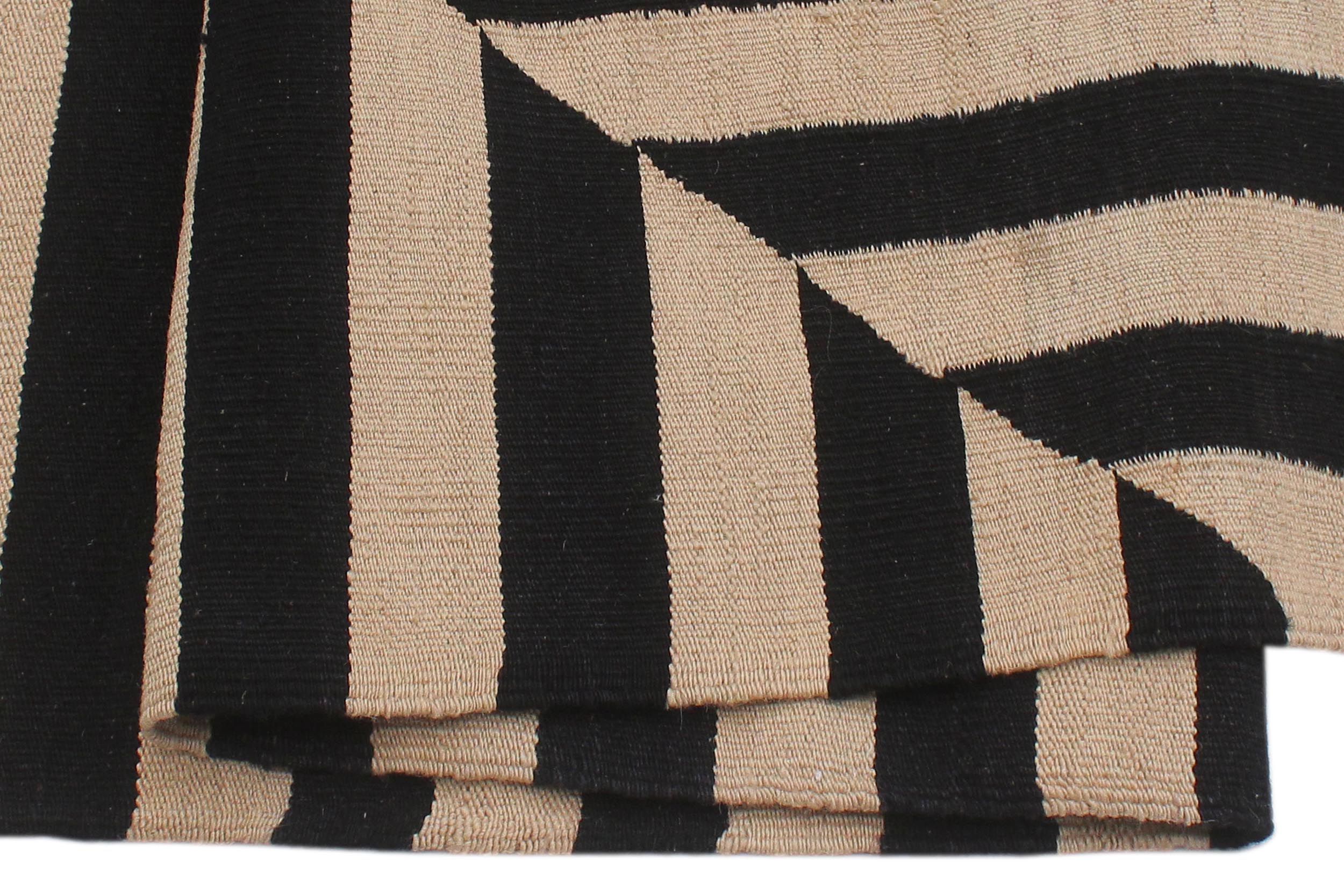 handmade Modern Kilim Beige Black Hand-Woven RECTANGLE 100% WOOL area rug 8 x 10