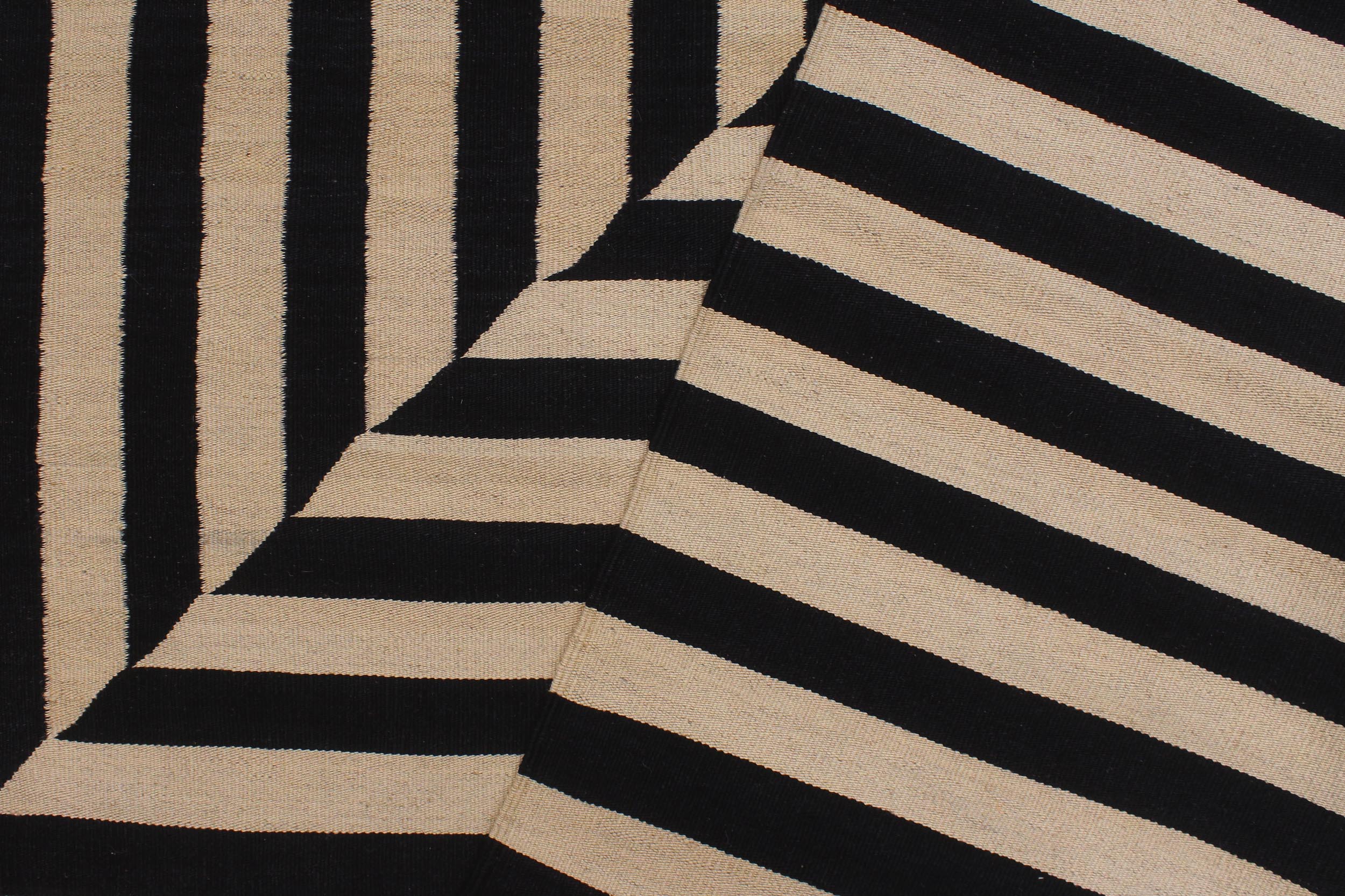 handmade Modern Kilim Beige Black Hand-Woven RECTANGLE 100% WOOL area rug 8 x 10