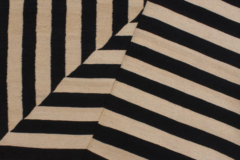 handmade Modern Kilim Beige Black Hand-Woven RECTANGLE 100% WOOL area rug 8 x 10