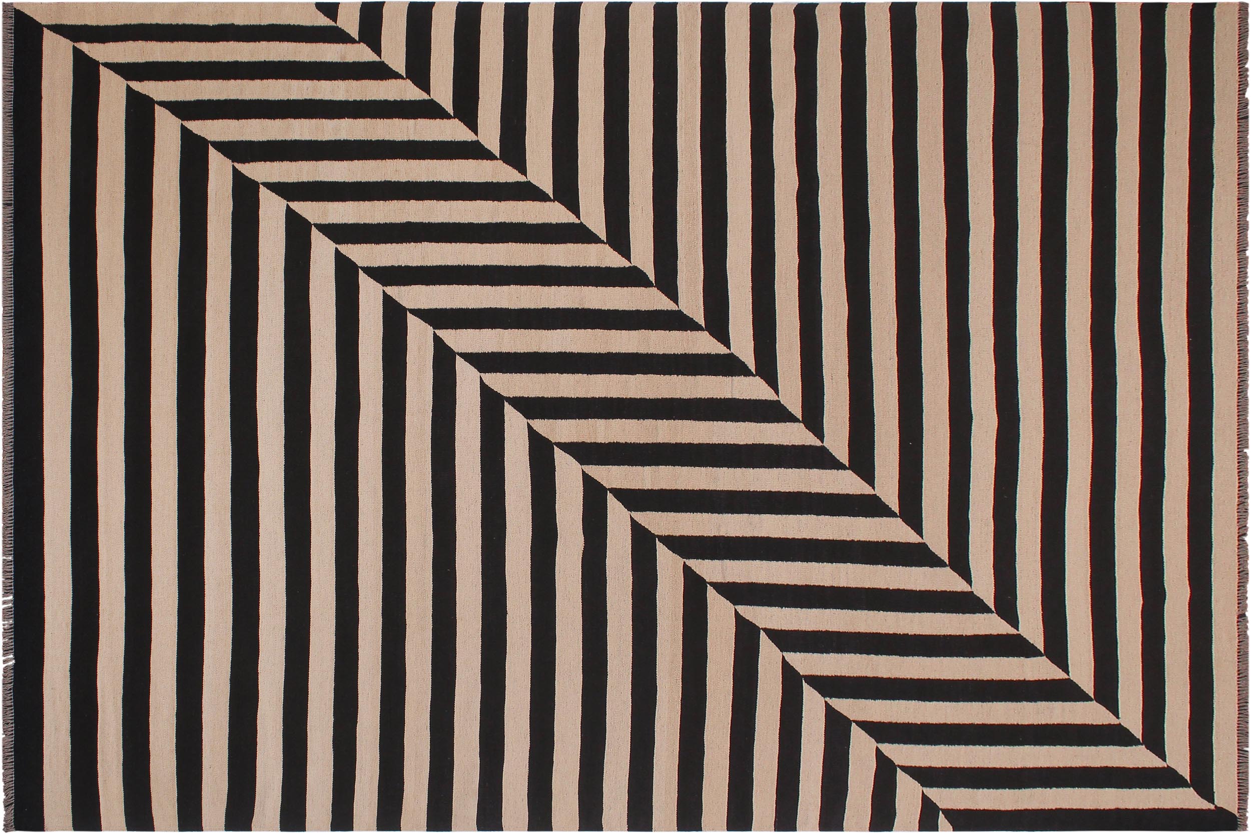 handmade Modern Kilim Beige Black Hand-Woven RECTANGLE 100% WOOL area rug 8 x 10