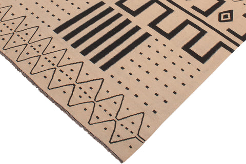 handmade Modern Kilim Beige Black Hand-Woven RECTANGLE 100% WOOL area rug 8 x 10