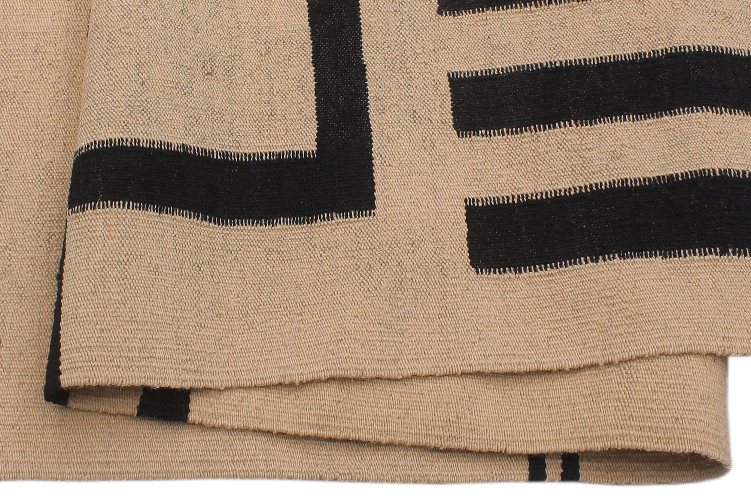 handmade Modern Kilim Beige Black Hand-Woven RECTANGLE 100% WOOL area rug 8 x 10