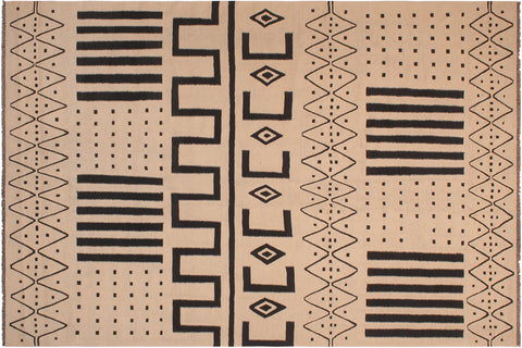 handmade Modern Kilim Beige Black Hand-Woven RECTANGLE 100% WOOL area rug 8 x 10