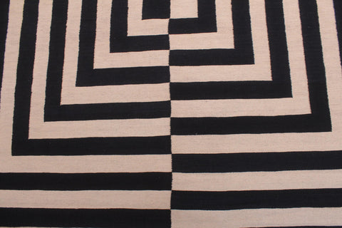 handmade Modern Kilim Beige Black Hand-Woven RECTANGLE 100% WOOL area rug 8 x 10