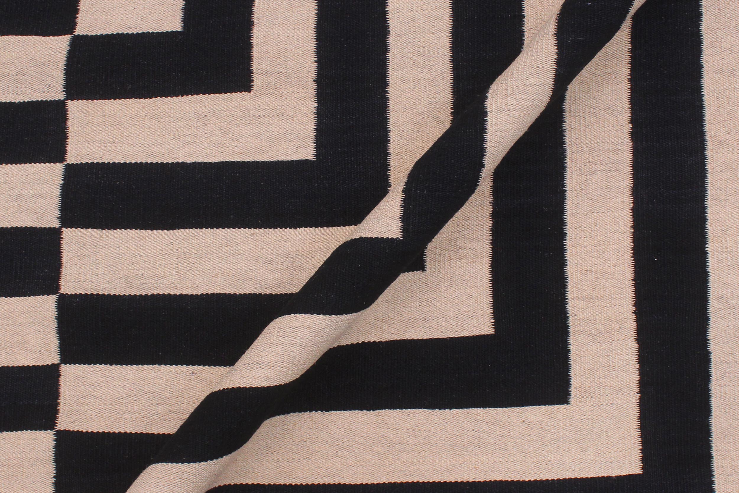 handmade Modern Kilim Beige Black Hand-Woven RECTANGLE 100% WOOL area rug 8 x 10