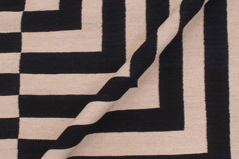 handmade Modern Kilim Beige Black Hand-Woven RECTANGLE 100% WOOL area rug 8 x 10