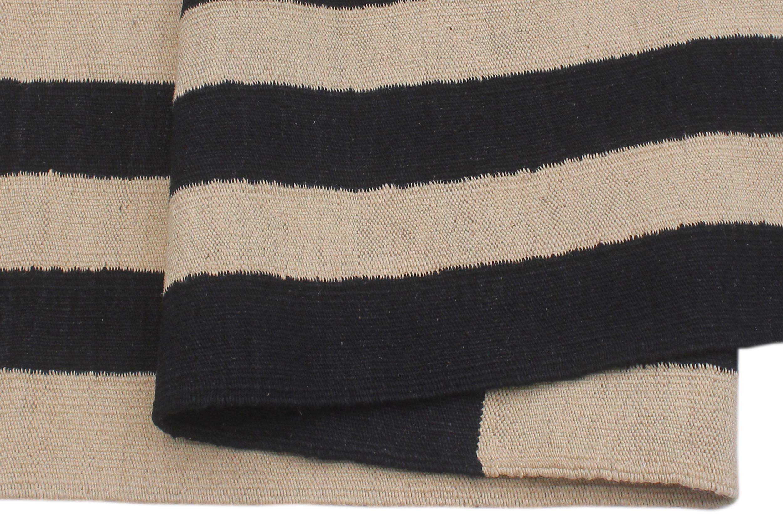 handmade Modern Kilim Beige Black Hand-Woven RECTANGLE 100% WOOL area rug 8 x 10