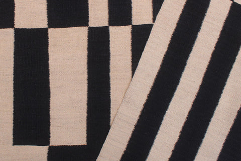 handmade Modern Kilim Beige Black Hand-Woven RECTANGLE 100% WOOL area rug 8 x 10
