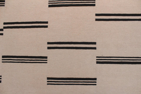 handmade Modern Kilim Beige Black Hand-Woven RECTANGLE 100% WOOL area rug 8 x 10
