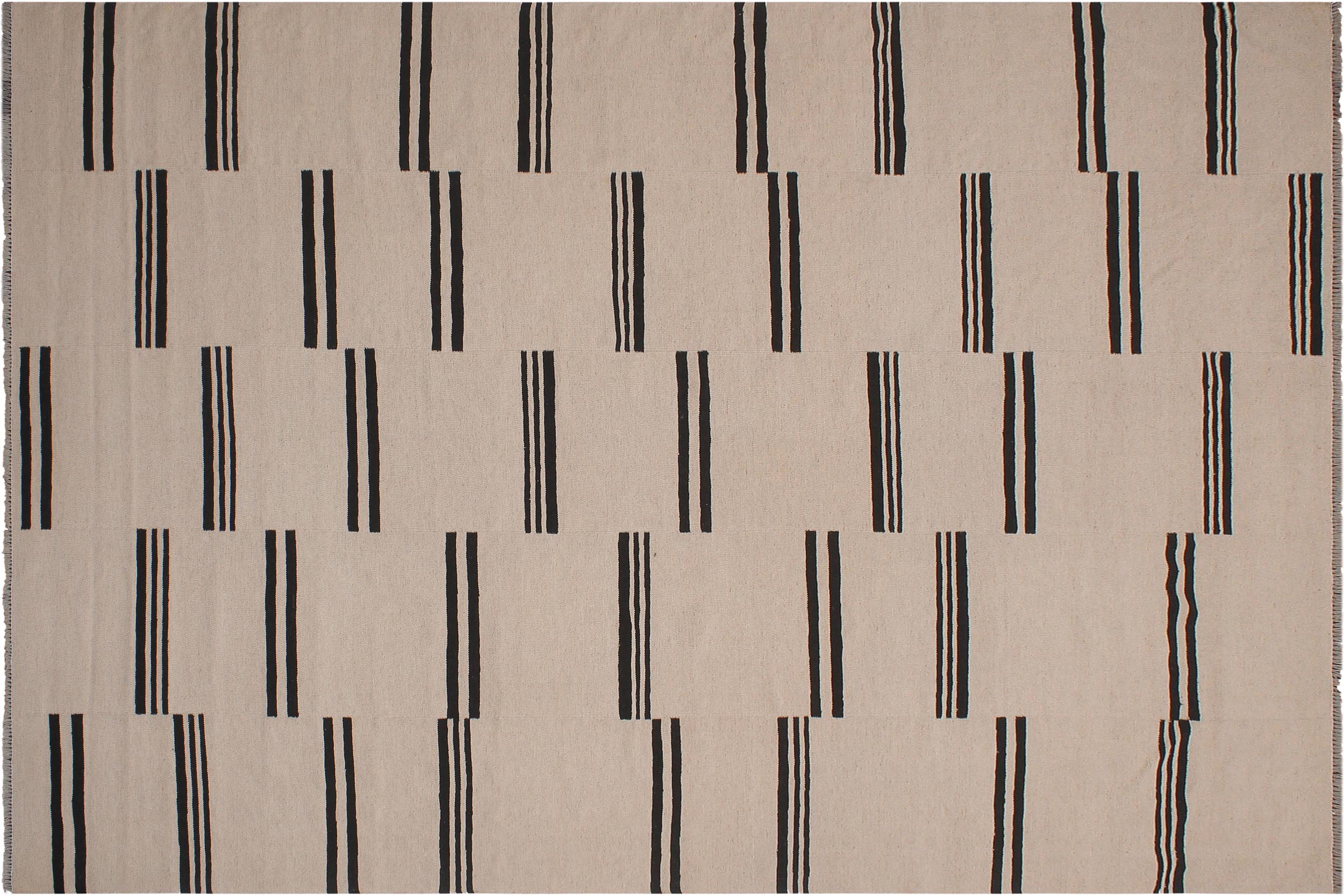 handmade Modern Kilim Beige Black Hand-Woven RECTANGLE 100% WOOL area rug 8 x 10