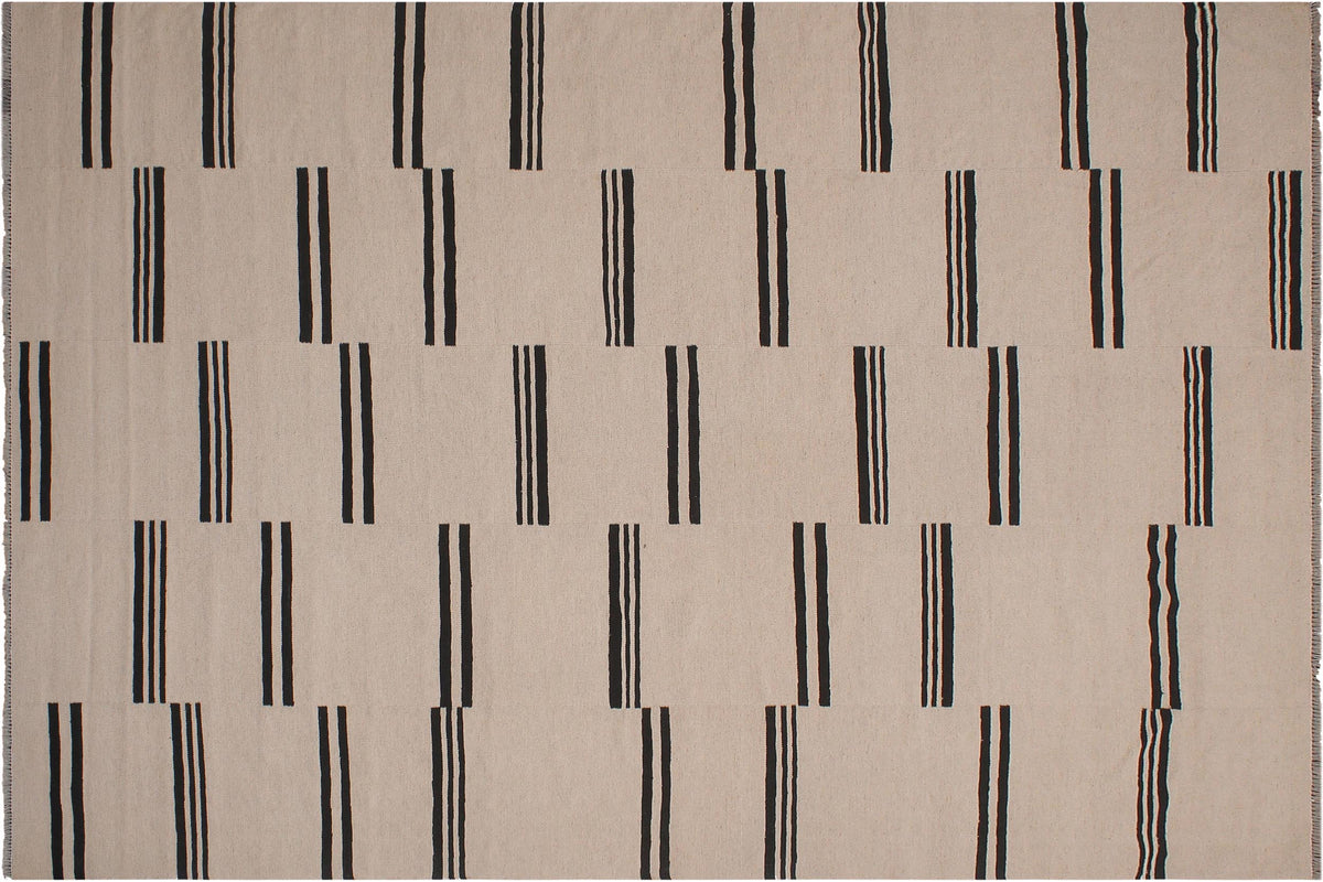 handmade Modern Kilim Beige Black Hand-Woven RECTANGLE 100% WOOL area rug 8 x 10