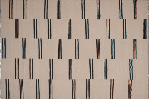 handmade Modern Kilim Beige Black Hand-Woven RECTANGLE 100% WOOL area rug 8 x 10
