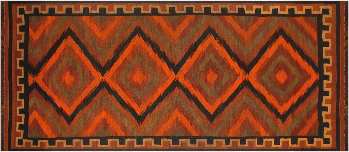 handmade Geometric Kilim Rust Brown Hand-Woven RUNNER 100% WOOL area rug