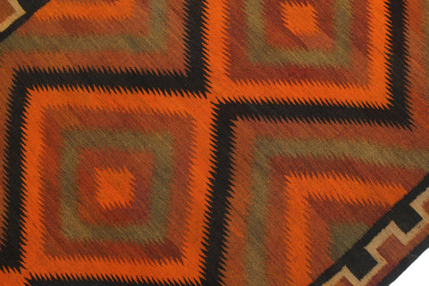 handmade Geometric Kilim Rust Brown Hand-Woven RUNNER 100% WOOL area rug 5' x 10'