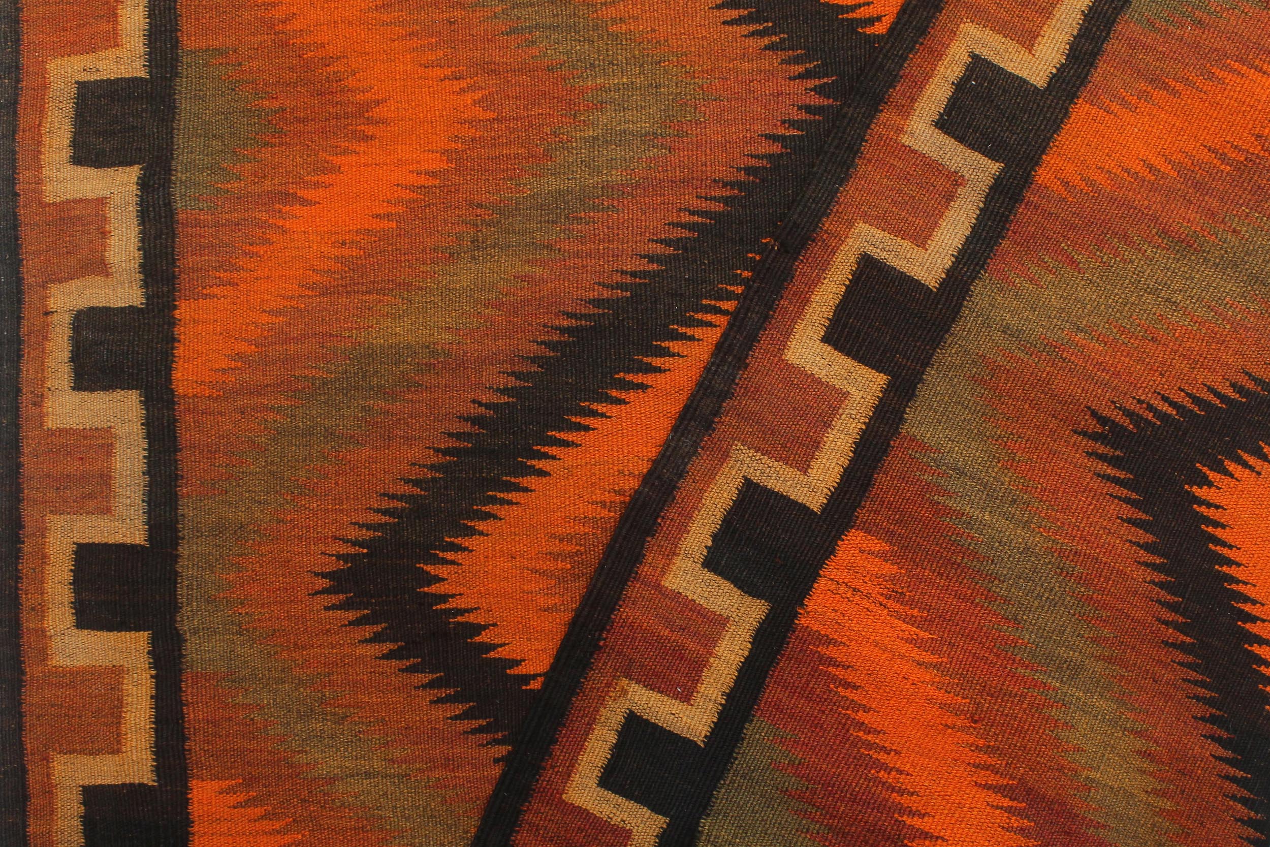 handmade Geometric Kilim Rust Brown Hand-Woven RUNNER 100% WOOL area rug 5' x 10'