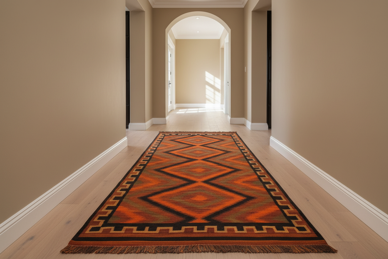 handmade Geometric Kilim Rust Brown Hand-Woven RUNNER 100% WOOL area rug 5' x 10'