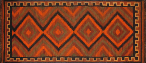 handmade Geometric Kilim Rust Brown Hand-Woven RUNNER 100% WOOL area rug 5' x 10'