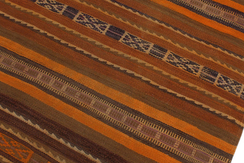 handmade Geometric Kilim Orange Brown Hand-Woven RUNNER 100% WOOL area rug 4' x 9'