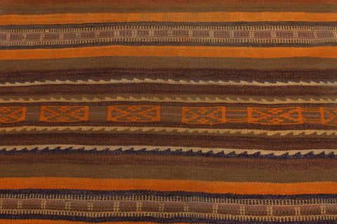 handmade Geometric Kilim Orange Brown Hand-Woven RUNNER 100% WOOL area rug 4' x 9'