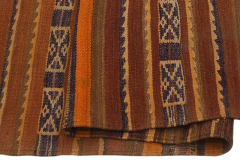 handmade Geometric Kilim Orange Brown Hand-Woven RUNNER 100% WOOL area rug 4' x 9'