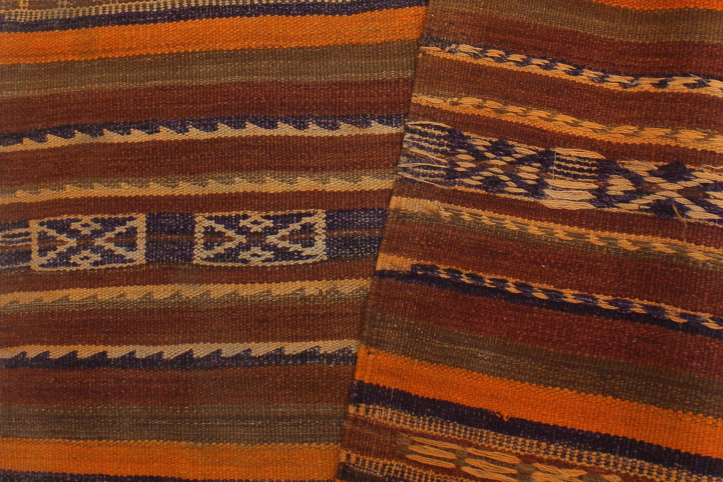 handmade Geometric Kilim Orange Brown Hand-Woven RUNNER 100% WOOL area rug 4' x 9'