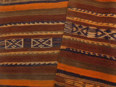 handmade Geometric Kilim Orange Brown Hand-Woven RUNNER 100% WOOL area rug